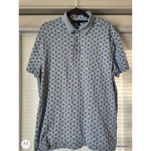 Express Polo Shirt Womens Large Collared Top Heathered Light Blue Geometric